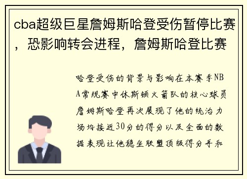cba超级巨星詹姆斯哈登受伤暂停比赛，恐影响转会进程，詹姆斯哈登比赛集锦
