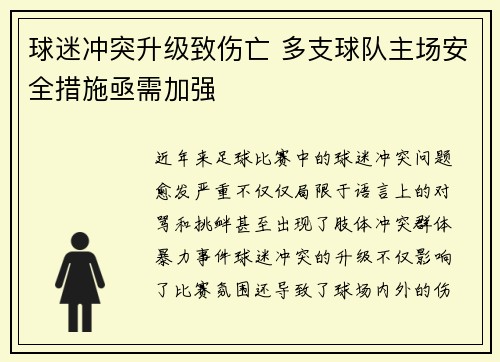 球迷冲突升级致伤亡 多支球队主场安全措施亟需加强