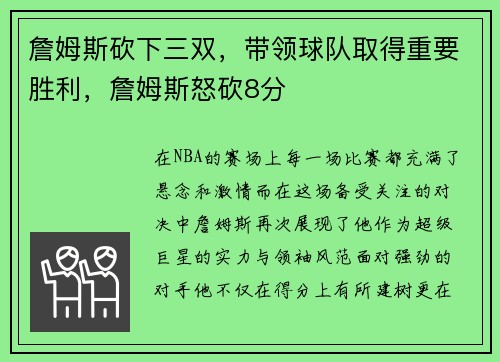 詹姆斯砍下三双，带领球队取得重要胜利，詹姆斯怒砍8分